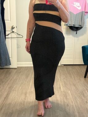 Black Cutout Midi Skirt - Sleek Bodycon Style